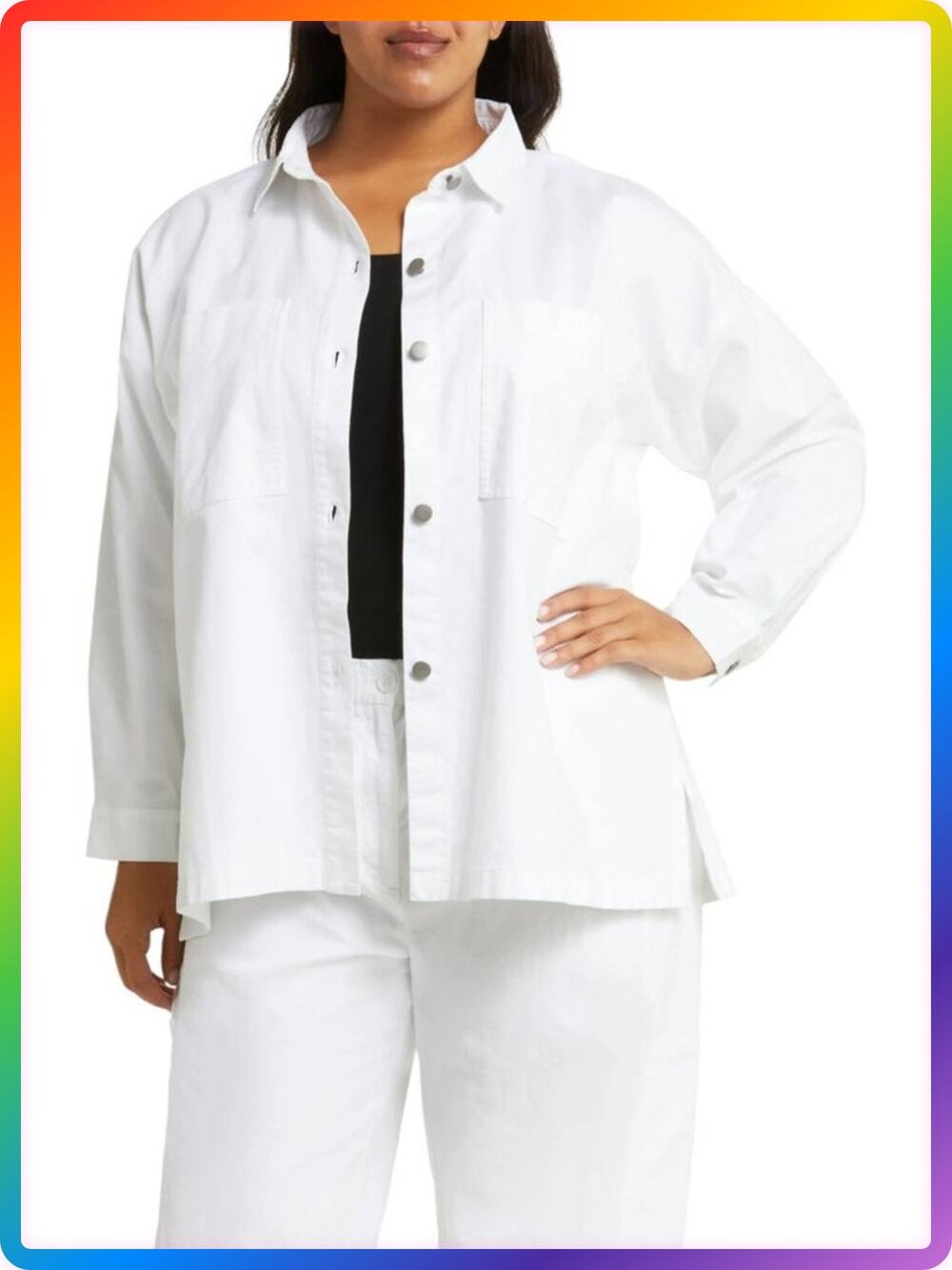 Eileen Fisher Boxy Shirt Jacket Size 1X White Organic Cotton Hemp Shacket